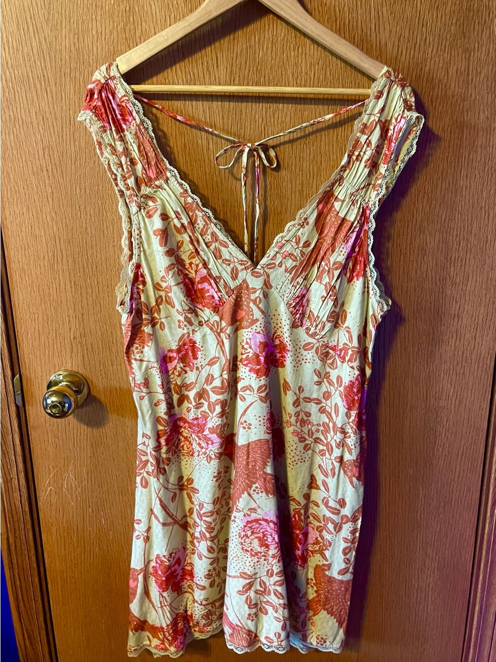 Anthropologie Cream & Coral Floral V-Neck Tunic